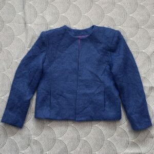 Vintage Lombardi Inc Fuzzy Mohair Wool Open Blazer Made In USA Blue Women 12 EUC